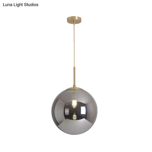 Modernist Tan/Smoke Gray Mirror Glass Globe Pendant Light - 6"/10" Width - 1-Light Suspension Lamp for Dining Room