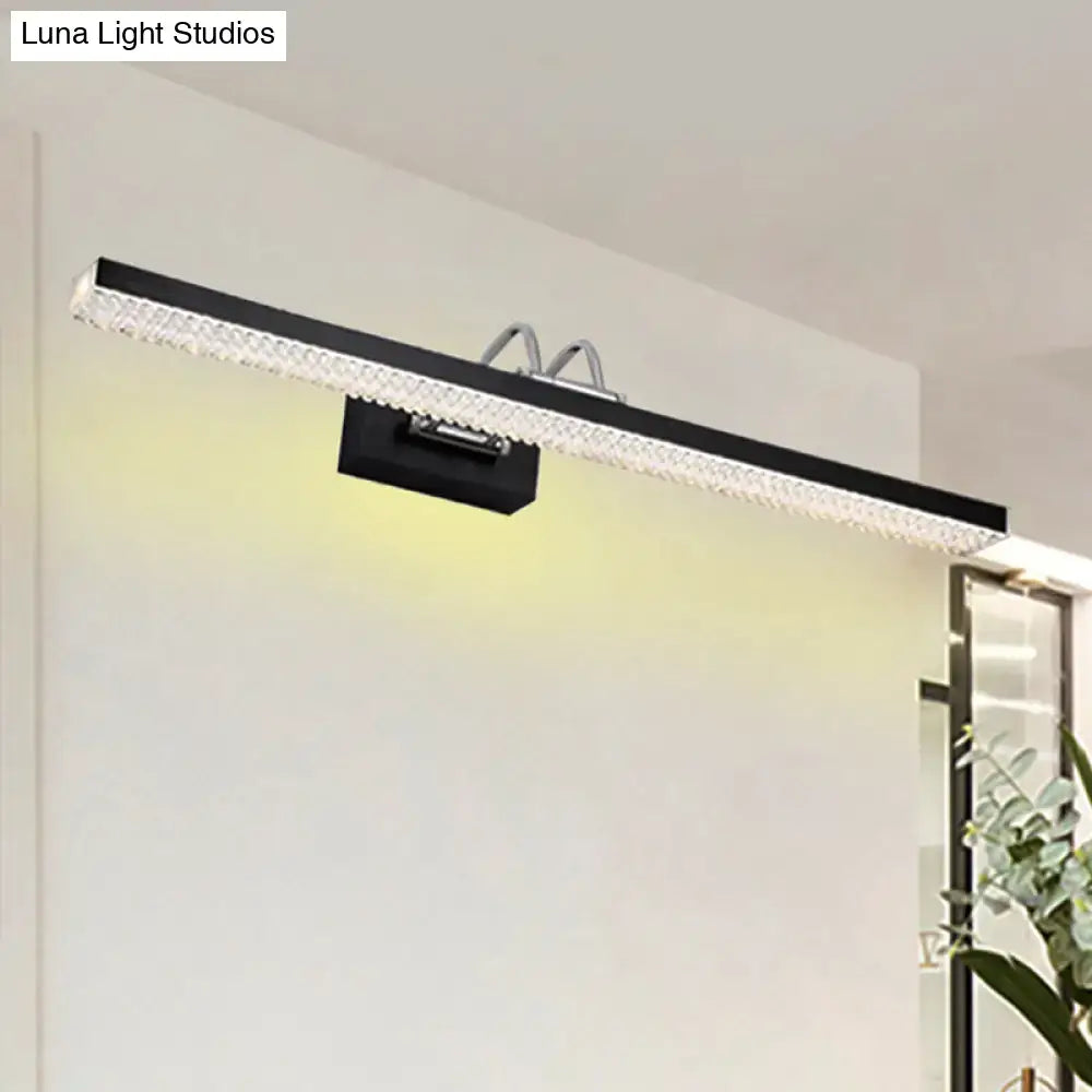 Black rectangular modernist wall light with clear crystal led detail designed for bedroom vanity sconce use