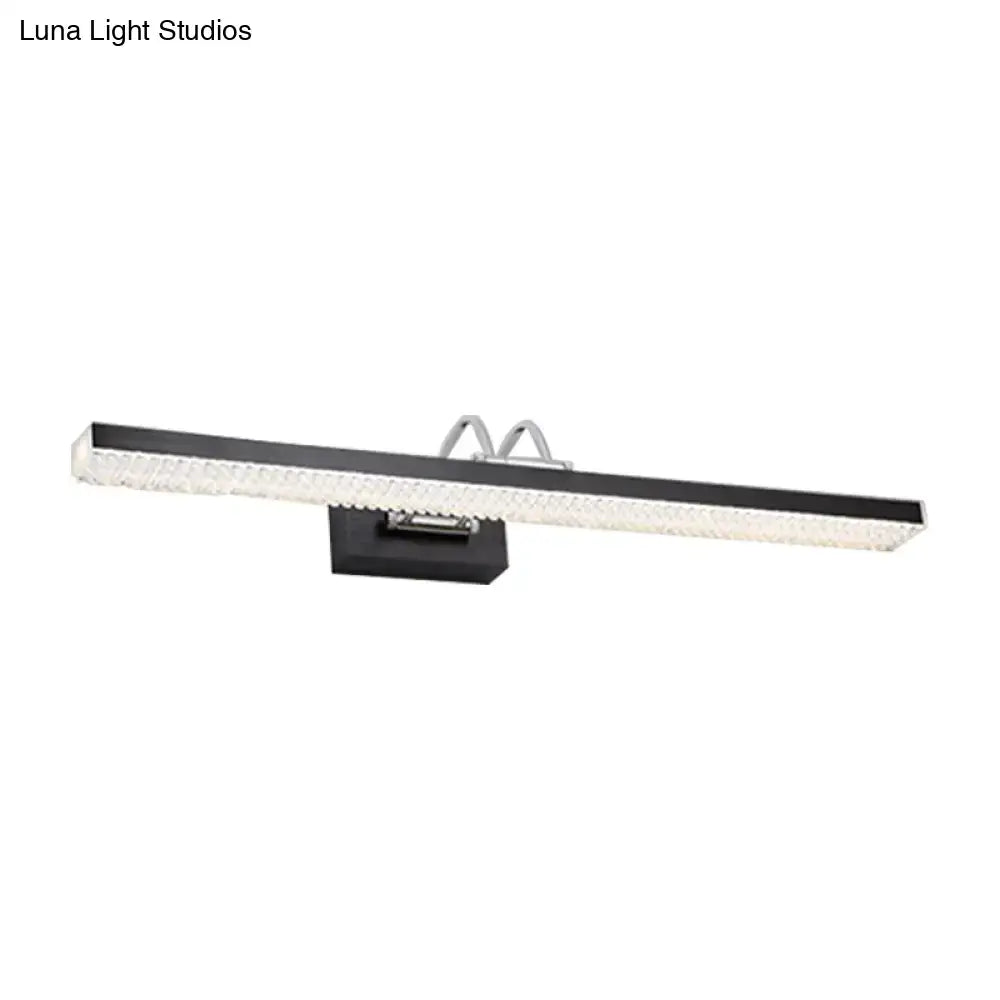 Modernist wall light with black and silver LED vanity sconce featuring crystal accents for bedroom use