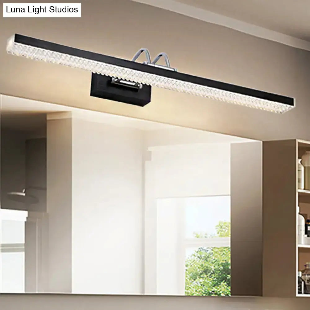 Black rectangular modernist wall light with crystal led detail designed as a bedroom vanity sconce