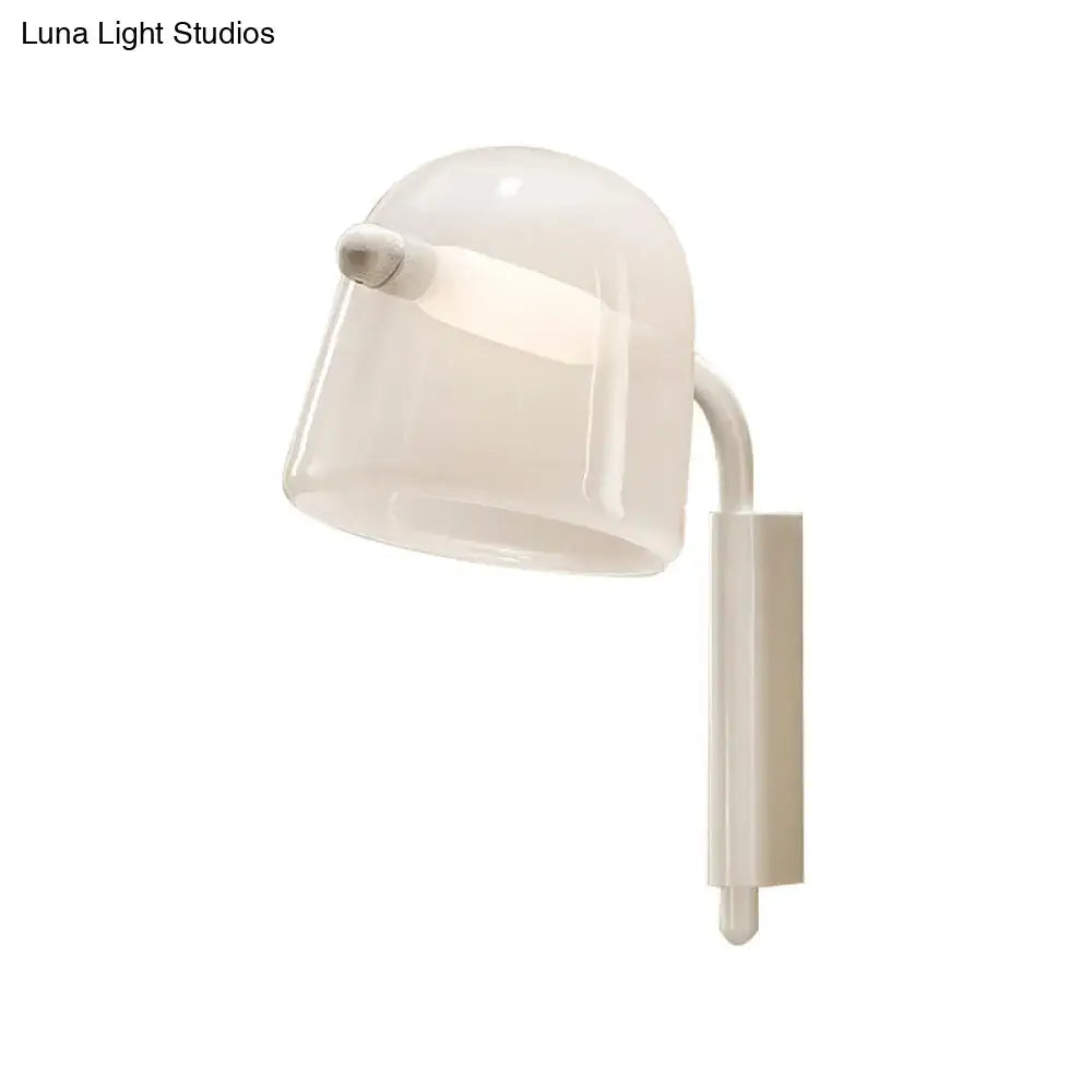 Modernist white black wall lamp with cream glass dome and curved metal arm for living room sconce lighting