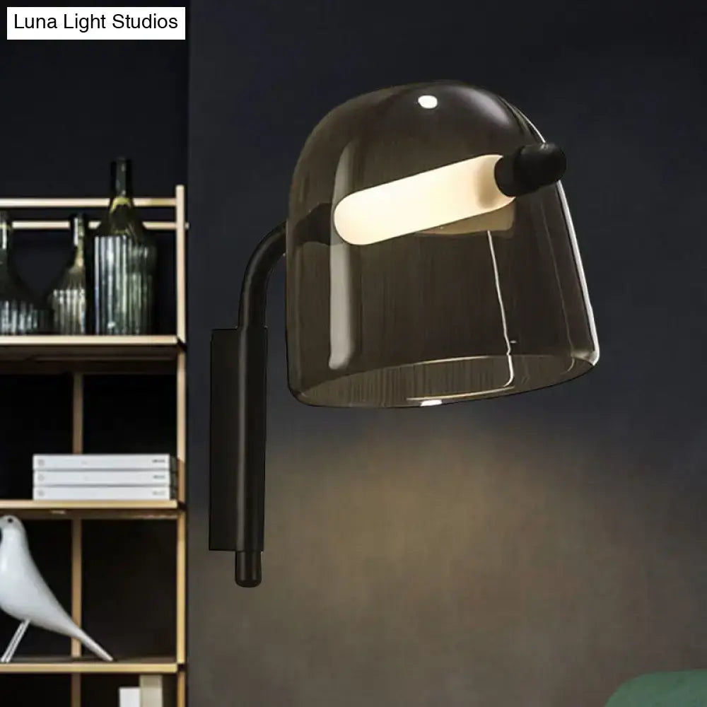 Modern white black wall lamp with smoked glass dome and integrated led light bar for living room sconce lighting