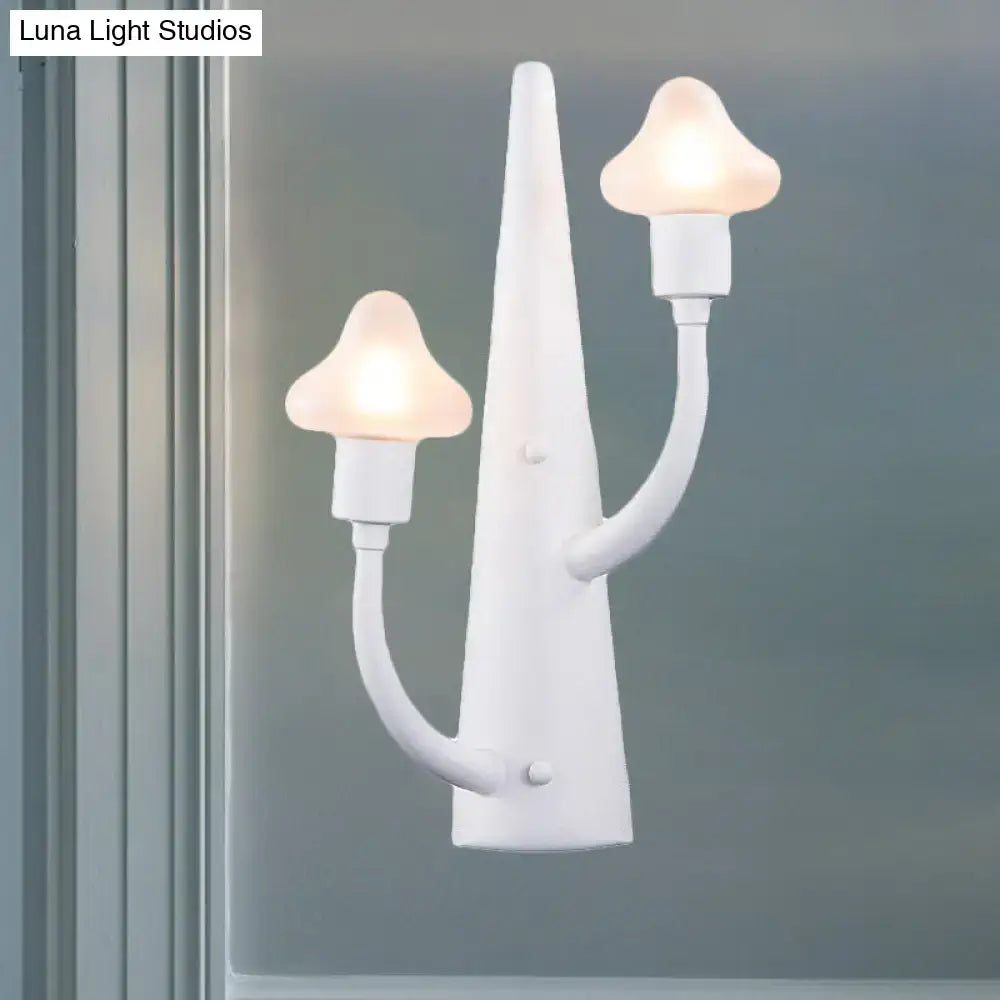Modernist white ceramic mushroom opal glass wall sconce with two glowing lights for living room use