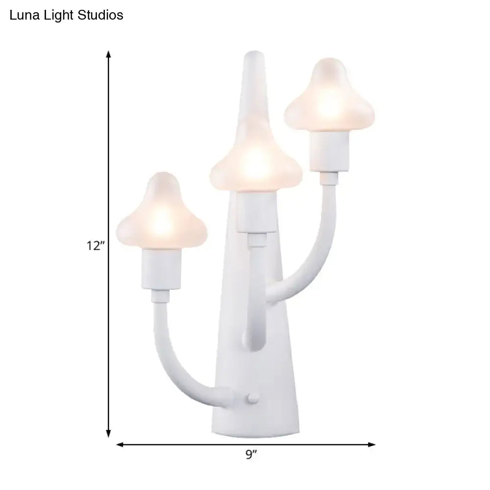 Modernist white ceramic mushroom opal glass wall sconce with three glowing frosted shades for living room lighting