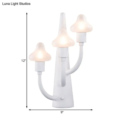 Modernist white ceramic mushroom opal glass wall sconce with three glowing frosted shades for living room lighting