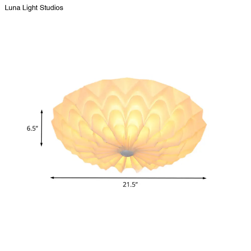 DecorBites™ DecorBites™ Modernist White Finish Flush Mount Light Fixture with Folding Bowl Acrylic Shade - 3 Heads Bedroom Flush Lamp