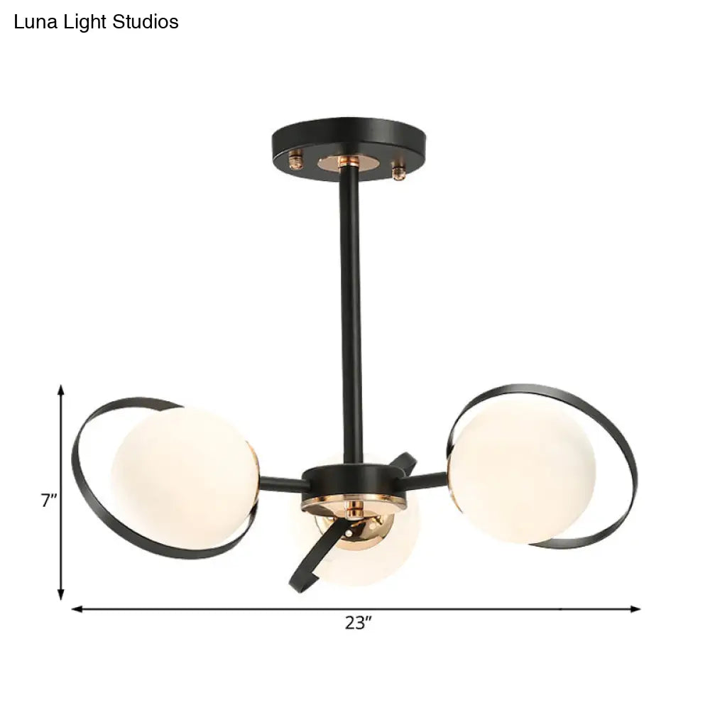 Modernist White Glass Chandelier with Radial Design – 3/6 Lights – Black Ceiling Lamp Fixture