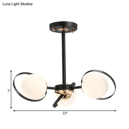 Modernist White Glass Chandelier with Radial Design – 3/6 Lights – Black Ceiling Lamp Fixture