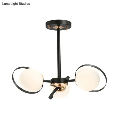 Modernist White Glass Chandelier with Radial Design – 3/6 Lights – Black Ceiling Lamp Fixture