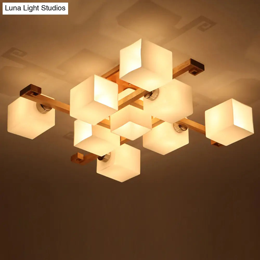 DecorBites™ DecorBites™ Modernist White Glass Flush Mount Ceiling Light for Living Room - Stylish Splicing Squares Design