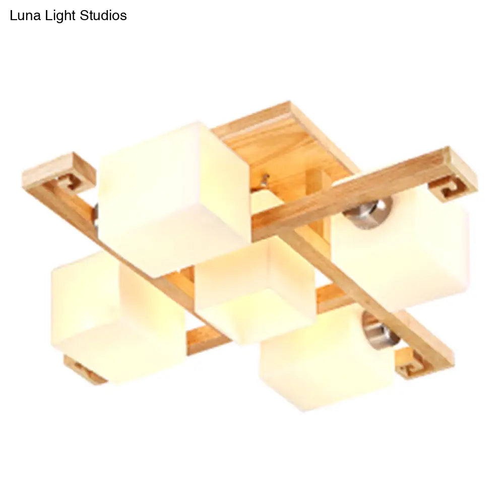 DecorBites™ DecorBites™ Modernist White Glass Flush Mount Ceiling Light for Living Room - Stylish Splicing Squares Design