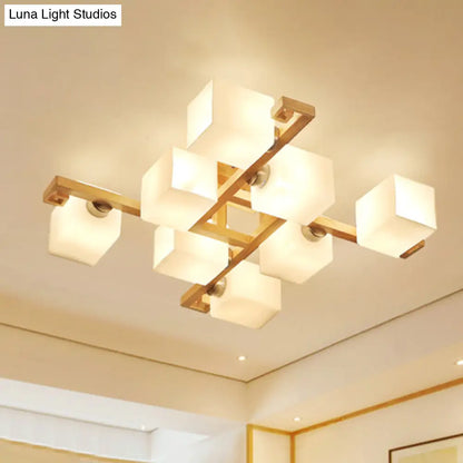 DecorBites™ DecorBites™ Modernist White Glass Flush Mount Ceiling Light for Living Room - Stylish Splicing Squares Design