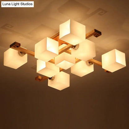 DecorBites™ DecorBites™ Modernist White Glass Flush Mount Ceiling Light for Living Room - Stylish Splicing Squares Design