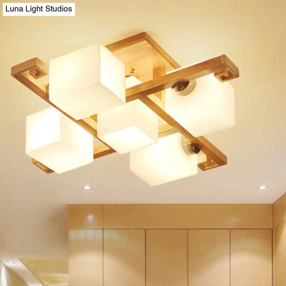 DecorBites™ DecorBites™ Modernist White Glass Flush Mount Ceiling Light for Living Room - Stylish Splicing Squares Design