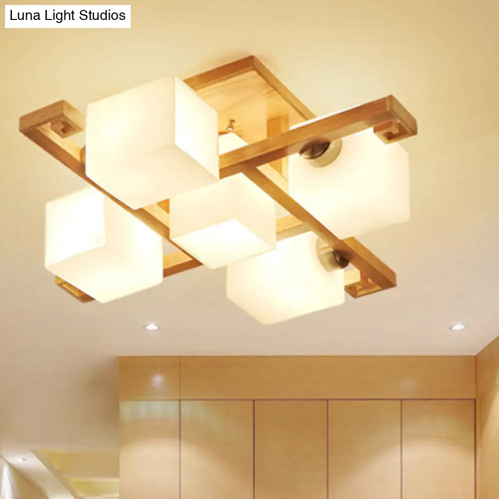 DecorBites™ DecorBites™ Modernist White Glass Flush Mount Ceiling Light for Living Room - Stylish Splicing Squares Design