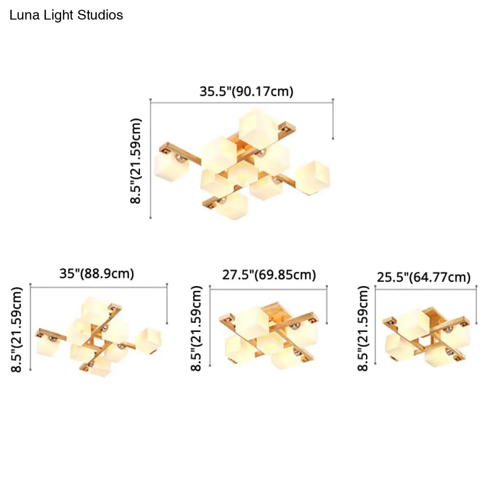 DecorBites™ DecorBites™ Modernist White Glass Flush Mount Ceiling Light for Living Room - Stylish Splicing Squares Design