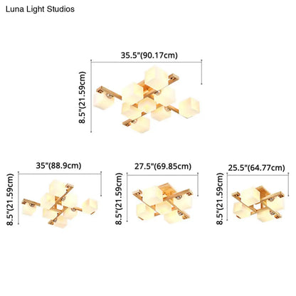 DecorBites™ DecorBites™ Modernist White Glass Flush Mount Ceiling Light for Living Room - Stylish Splicing Squares Design