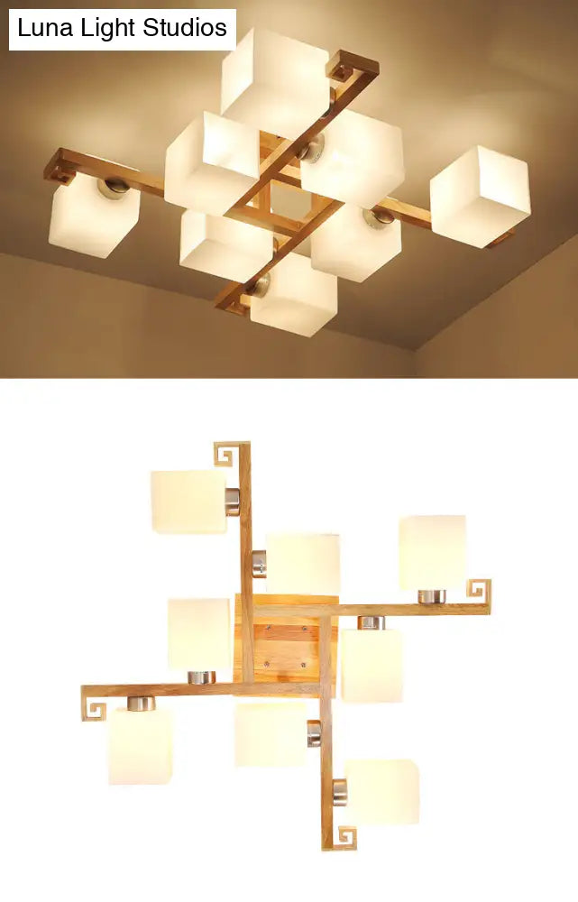 DecorBites™ DecorBites™ Modernist White Glass Flush Mount Ceiling Light for Living Room - Stylish Splicing Squares Design