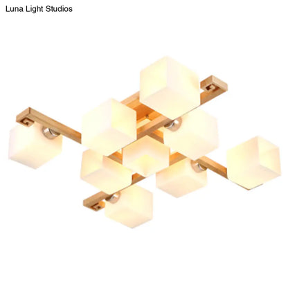 DecorBites™ DecorBites™ Modernist White Glass Flush Mount Ceiling Light for Living Room - Stylish Splicing Squares Design