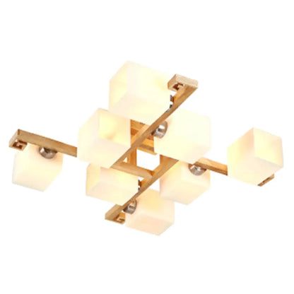 DecorBites™ DecorBites™ Modernist White Glass Flush Mount Ceiling Light for Living Room - Stylish Splicing Squares Design