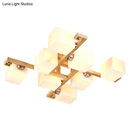 DecorBites™ DecorBites™ Modernist White Glass Flush Mount Ceiling Light for Living Room - Stylish Splicing Squares Design