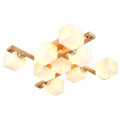DecorBites™ DecorBites™ Modernist White Glass Flush Mount Ceiling Light for Living Room - Stylish Splicing Squares Design