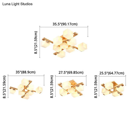 DecorBites™ DecorBites™ Modernist White Glass Flush Mount Ceiling Light for Living Room - Stylish Splicing Squares Design