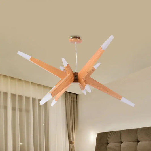 Lámpara de techo Sputnik de madera modernista con 12 luces LED - Perfecta para colgar en el dormitorio