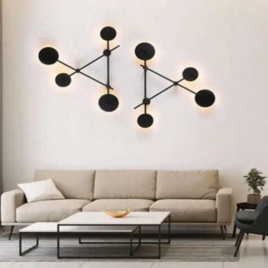 Black molecular-style wall lamp from decorbites creative line with glowing circular rgb lights for living room decor