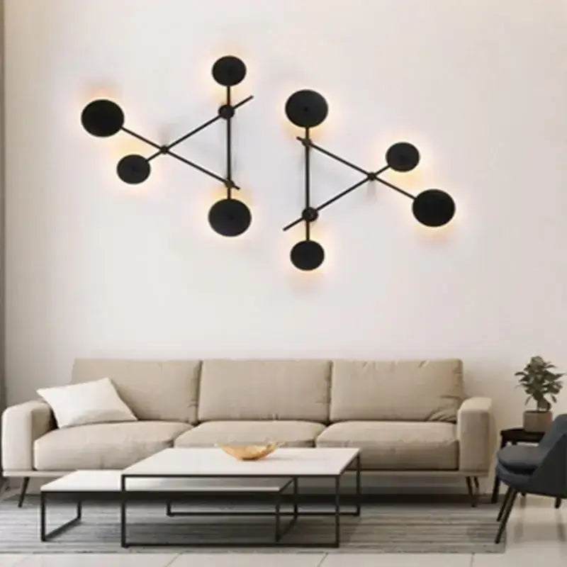 Black molecular-style wall lamp from decorbites creative line with glowing circular rgb lights for living room decor