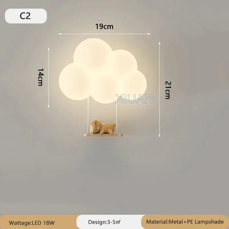 C2 soft white cloud cartoon wall lamp with two animal figurines made of metal and pe for nursery bedroom decorbites wall lamp