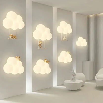 Soft white decorbites cloud cartoon wall lamp with small animal figurines hanging for nursery bedroom decor