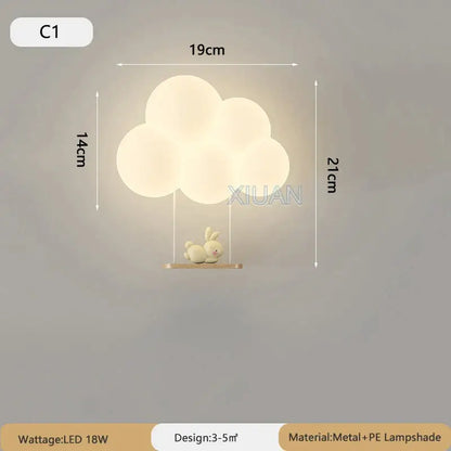 Monkey decorbites cloud cartoon wall lamp in soft off-white with a bunny figurine for nursery bedroom decor