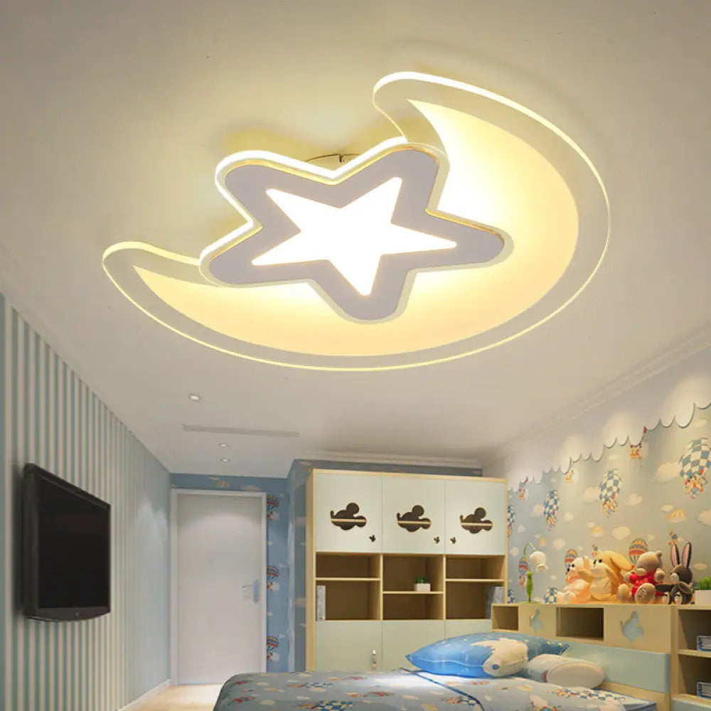 DecorBites™ DecorBites™ Moon and Star LED Ceiling Light with Modern White Finish - Perfect for Kid's Bedroom