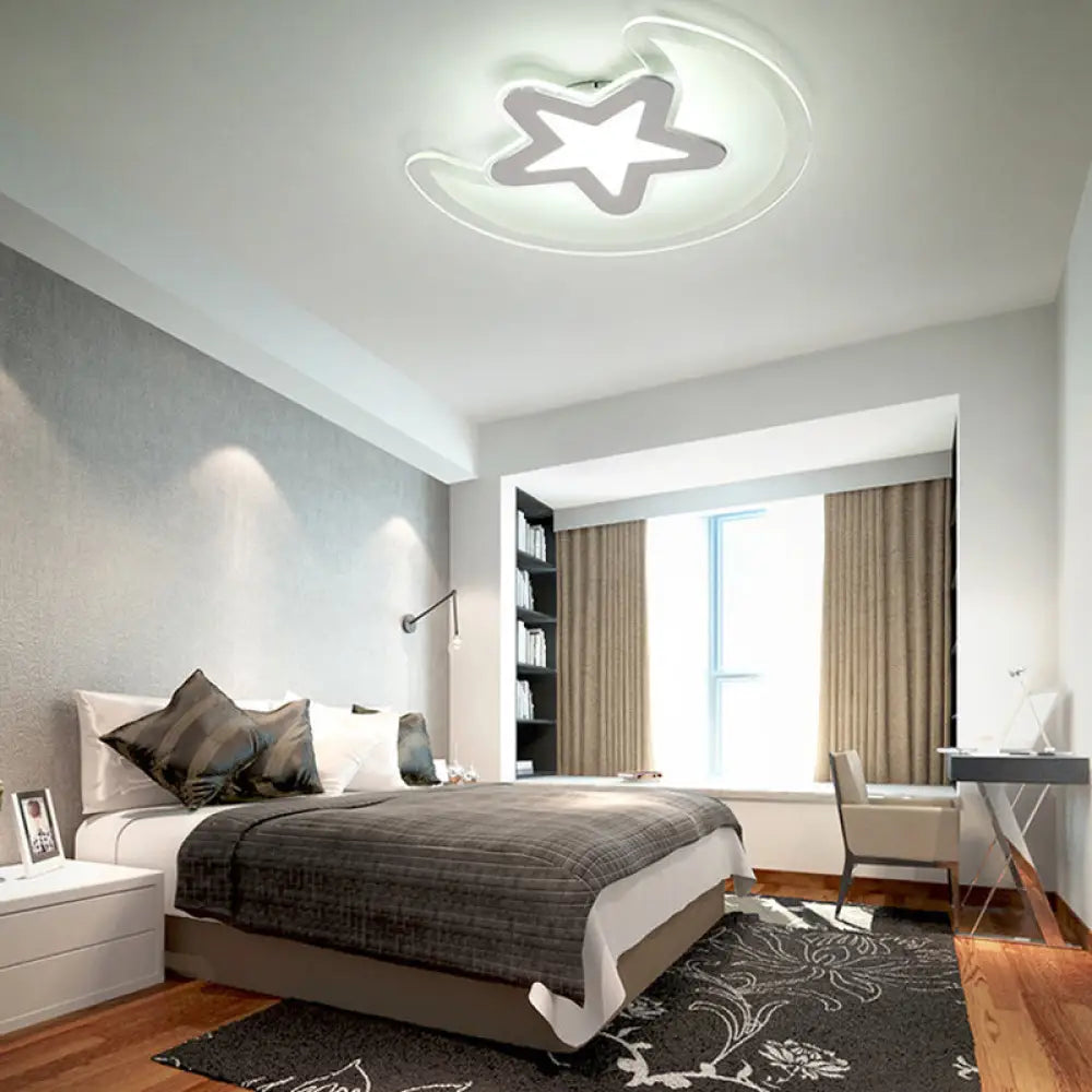 DecorBites™ DecorBites™ Moon and Star LED Ceiling Light with Modern White Finish - Perfect for Kid's Bedroom
