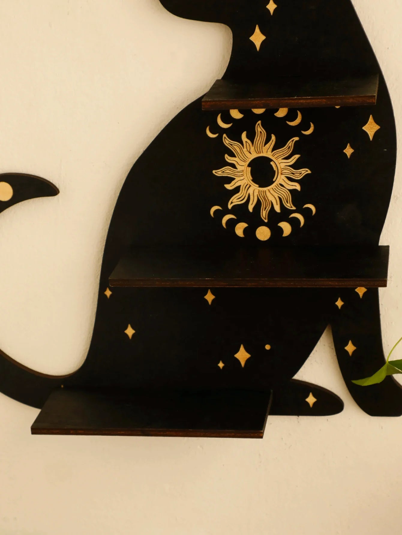 Moon Phase Black Cat Wooden Shelf