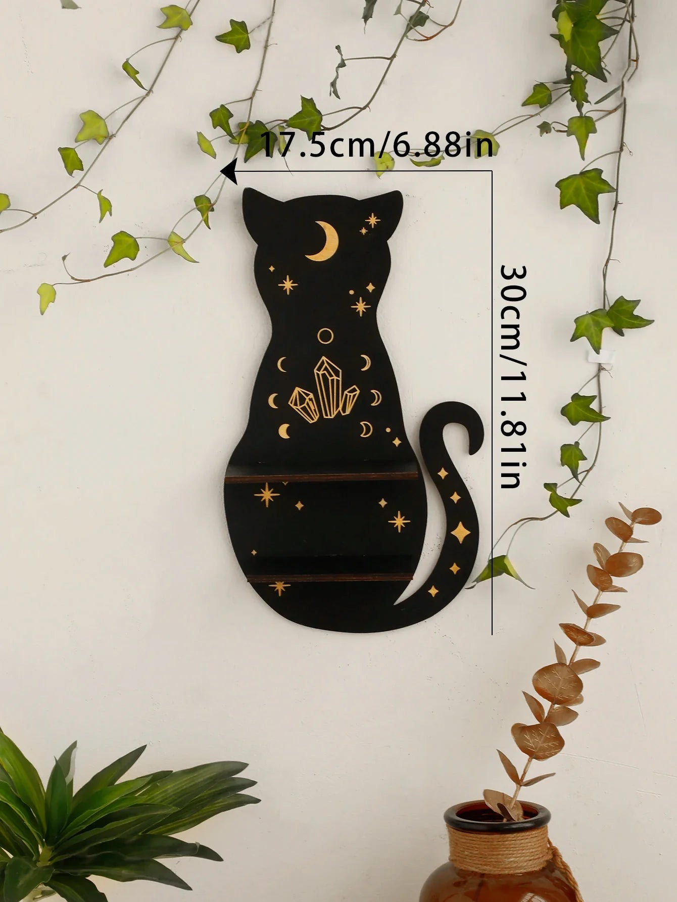 Moon Phase Black Cat Wooden Shelf