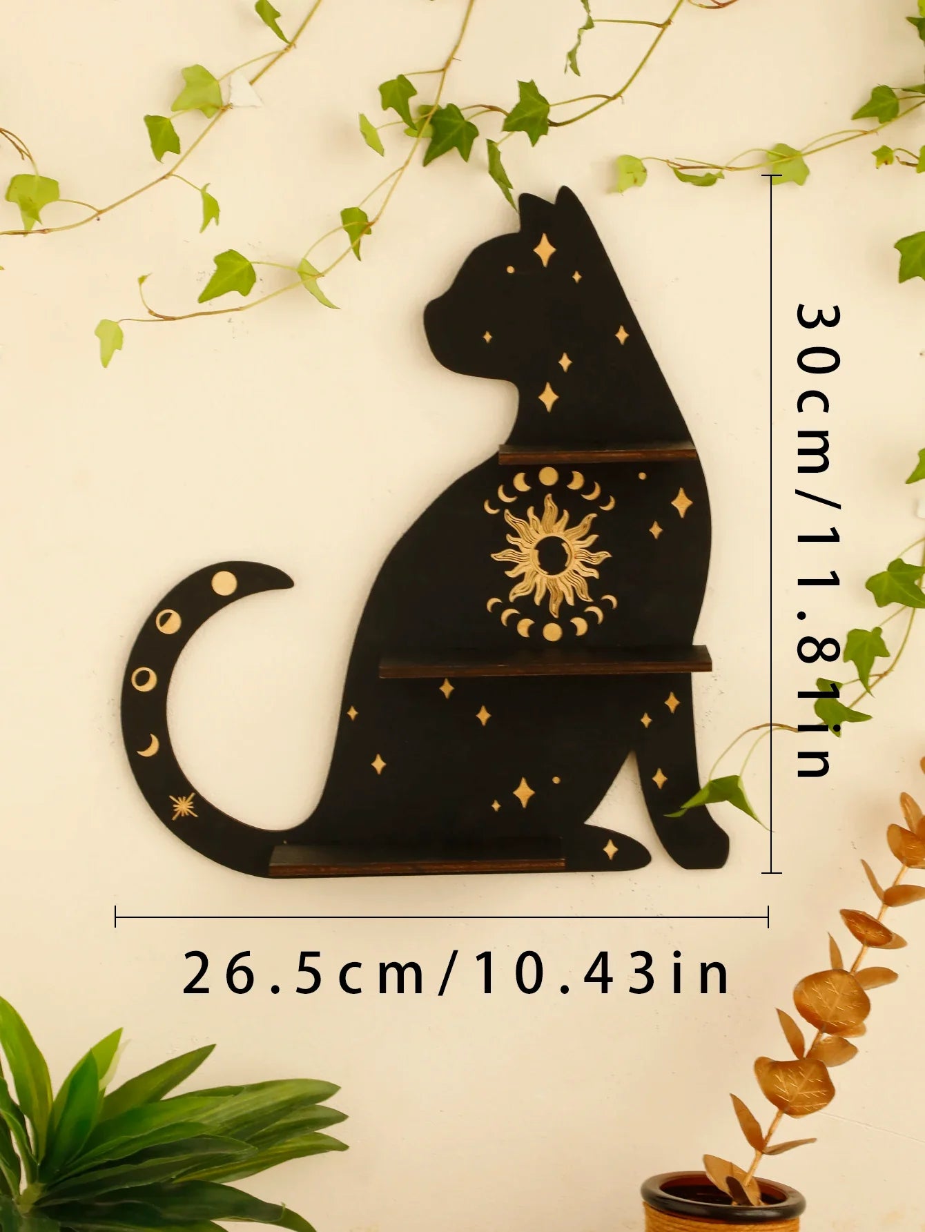 Moon Phase Black Cat Wooden Shelf