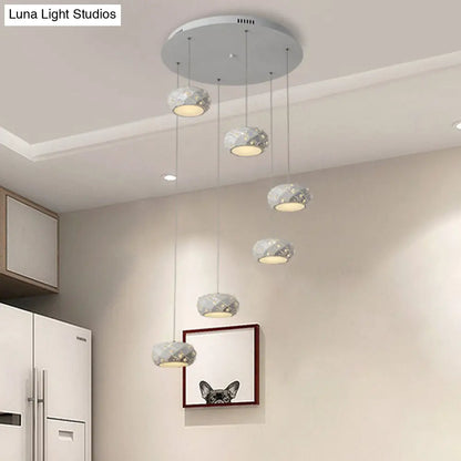 Morgane - Modern Drum Pendant Light  Modern Metal LED White Suspension Lighting in White/Warm Light with Adjustable Cords