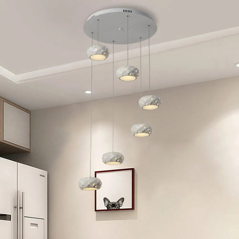 Morgane - Modern Drum Pendant Light  Modern Metal LED White Suspension Lighting in White/Warm Light with Adjustable Cords