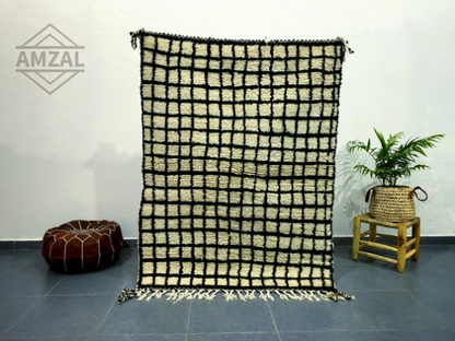 Moroccan Handmade Beni Ouarain Black & White Rug 1.5m x 1m - Moroccan Rugs