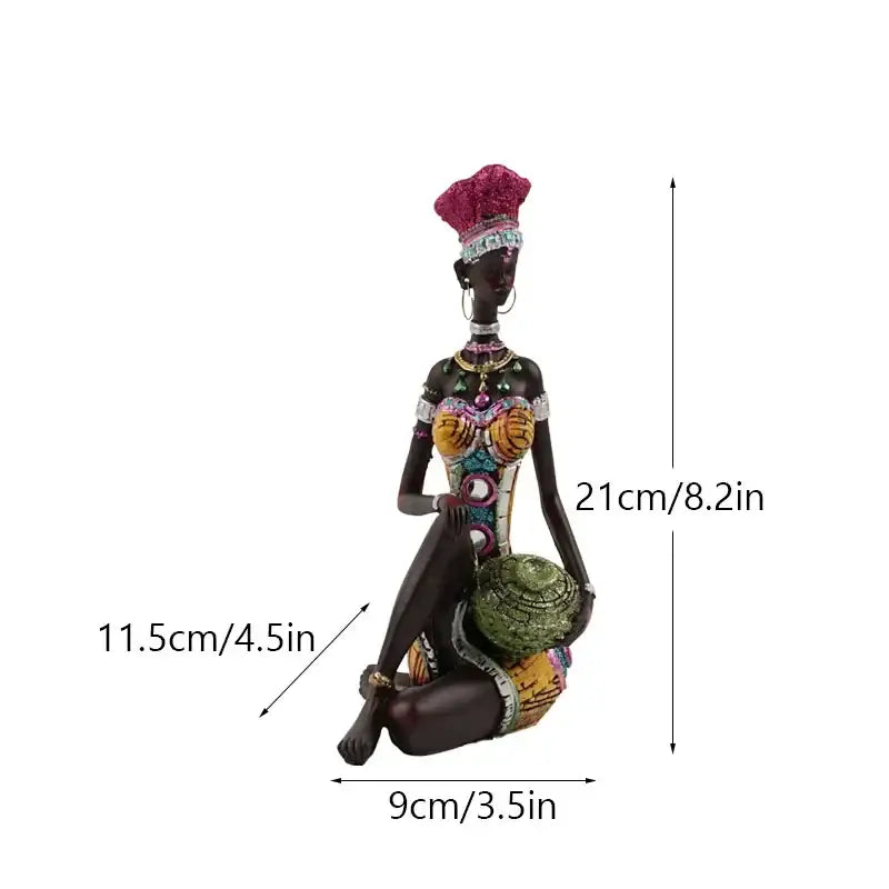 African-inspired black women resin figurine with vibrant pink turquoise headpiece and colorful beaded jewelry for decorbites decor