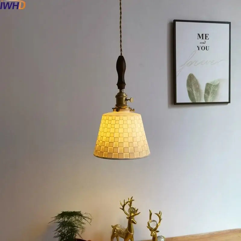 Warm-toned mosaic brass and wood pendant light with ceramic copper led for decorbites ceramic copper kitchen decor