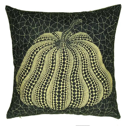 Black and cream cotton pumpkin pillowcase with dot pattern inspired by yayoi kusama for decorbites cotton pumpkin decor