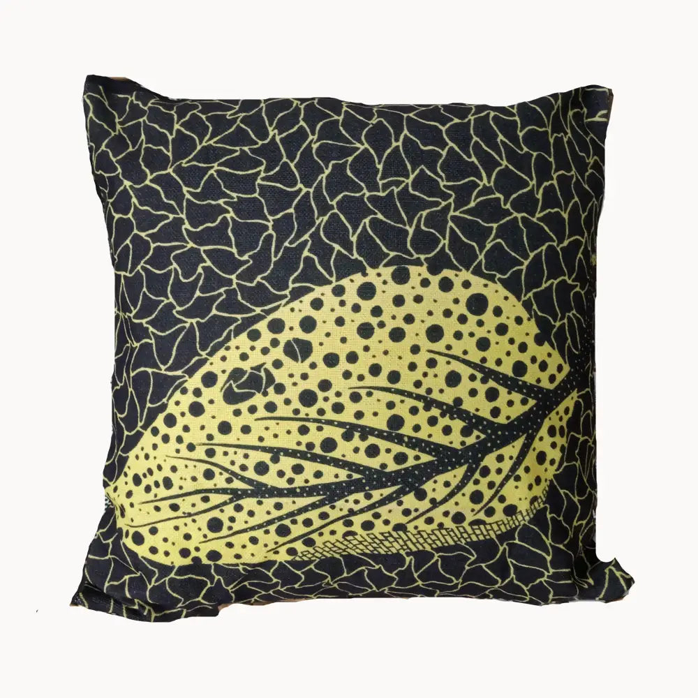 Black and yellow patterned decorbites cotton pumpkin pillowcase featuring stylized leaf design on textured fabric background