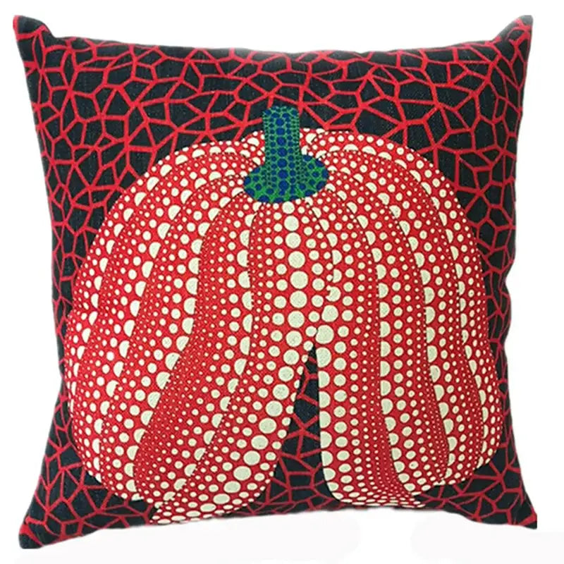 Red cotton pumpkin pillowcase with black background white dot pattern and green stem for living room decorbites cotton pumpkin decor