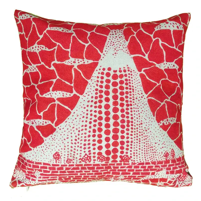 Red and white decorbites cotton pumpkin pillowcase with stylized mountain and mushroom design for living room decor