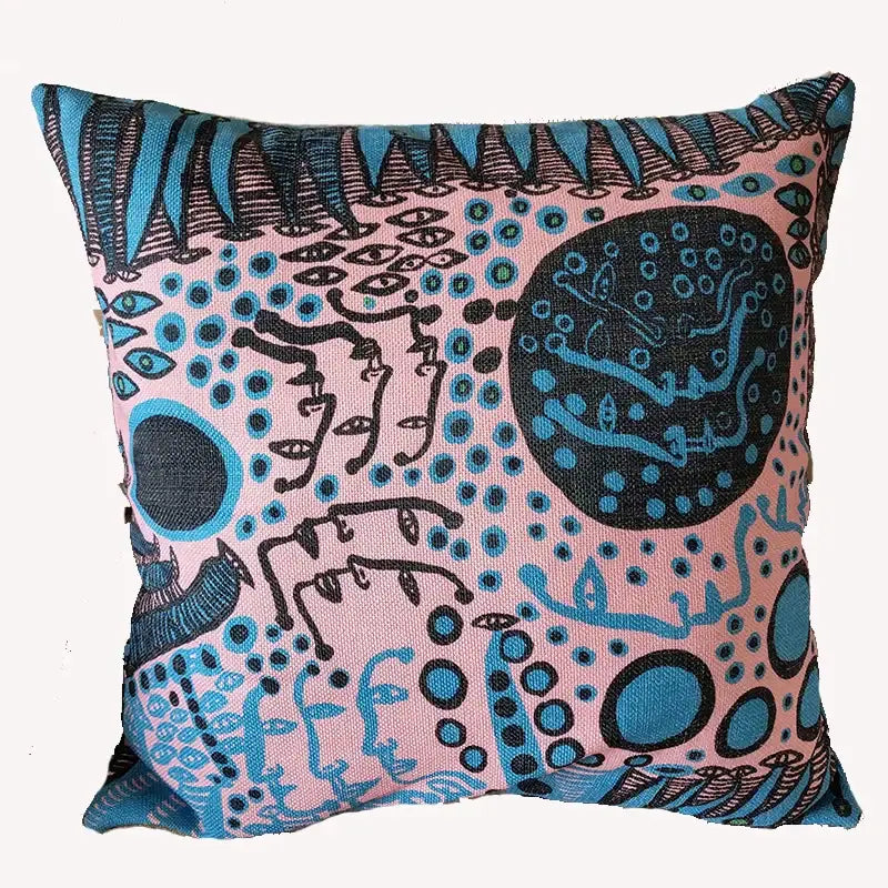Square decorbites cotton pumpkin pillowcase with vibrant pink blue and black abstract eye patterns for living room decor