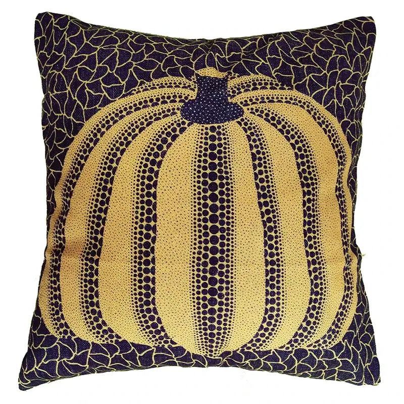 Mosaic eye cotton pumpkin pillowcase in gold and dark purple with dotted ridges for living room decorbites cotton decor