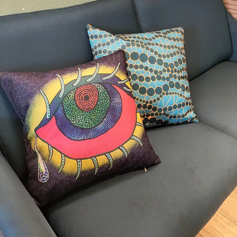 Vibrant mosaic eye cotton pumpkin pillowcase with bold red green yellow and purple hues for living room decorbites cotton pumpkin decor